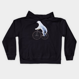 Polar bear bicycling funny Kids Hoodie